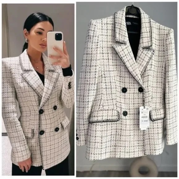 Zara Blogger Favorite Ivory Double Breasted Women’s Lady Blazer Sz S - Picture 12 of 13
